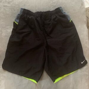 Nike Men's Swim Shorts in Black with Gray and Neon Highlights